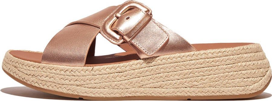 FitFlop F-Mode Espadrille Buckle M Leather Flatform Slides ROZE