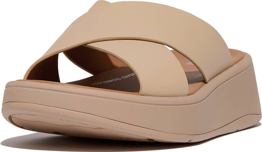 FitFlop F-Mode Leather Flatform Cross Slides BEIGE