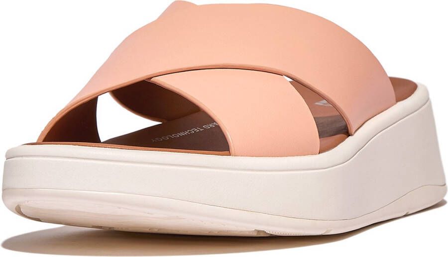 FitFlop F-Mode Leather Flatform Cross Slides ROZE