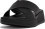 FitFlop F-Mode Leather Flatform Cross Slides ZWART - Thumbnail 1