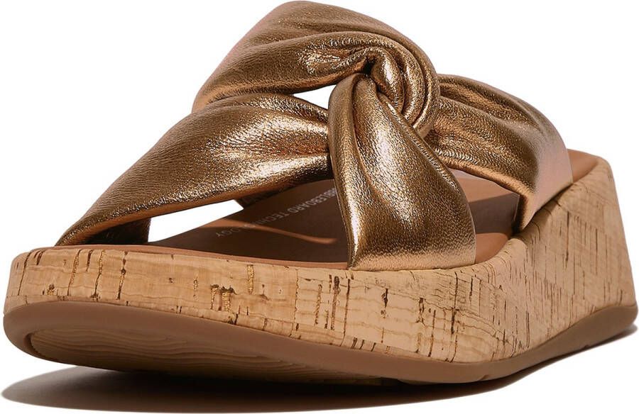 FitFlop F-Mode Leather-Twist Flatform Slides (Cork Wrap) BRUIN