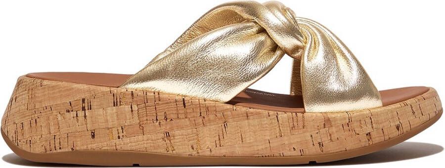 FitFlop F-Mode Leather-Twist Flatform Slides (Cork Wrap) GOUD