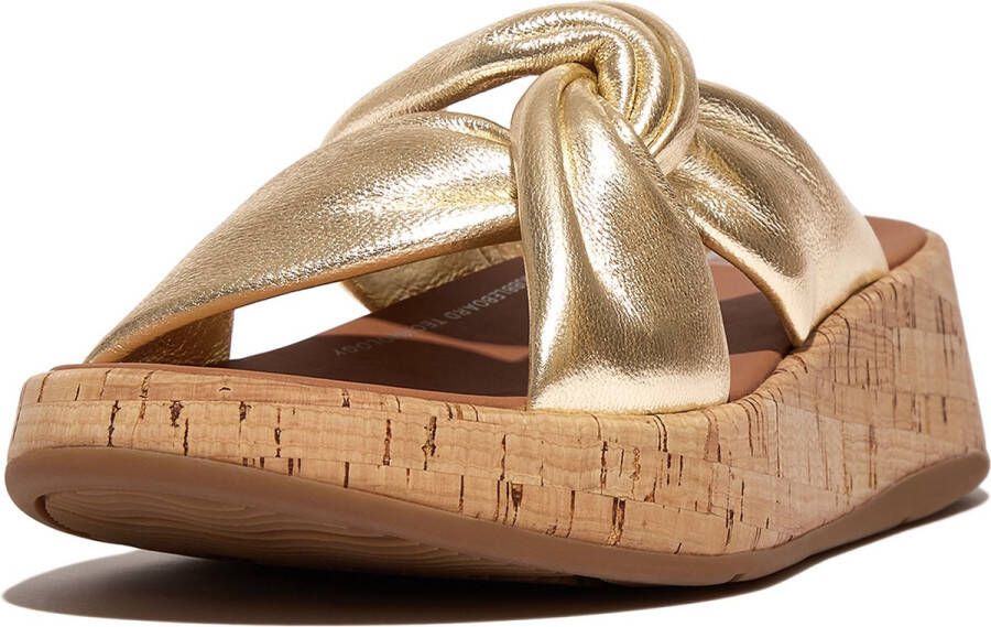 FitFlop F-Mode Leather-Twist Flatform Slides (Cork Wrap) GOUD