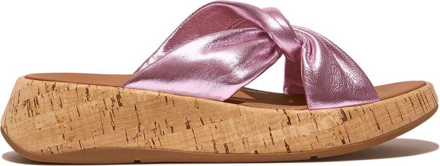 FitFlop F-Mode Leather-Twist Flatform Slides (Cork Wrap) PAARS