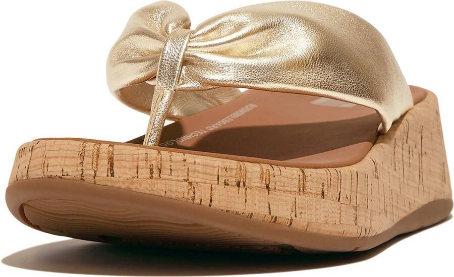 FitFlop F-mode Leather-twist Flatform Toe-thongs Slippers Goud Vrouw