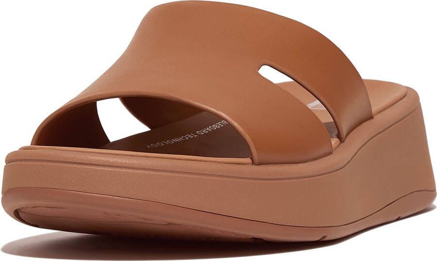 FitFlop F-Mode Raw-Edge Leather Flatform H-Bar Slides BRUIN