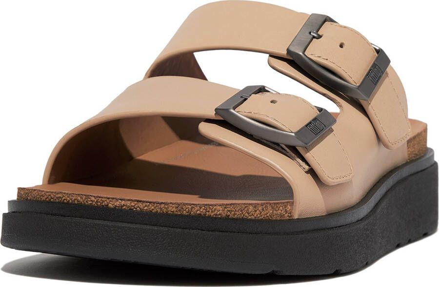 FitFlop Gen-FF Buckle Two-Bar Leather Slides BEIGE