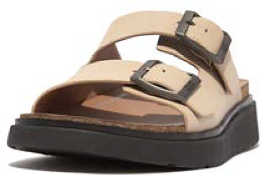 FitFlop Gen-FF Buckle Two-Bar Leather Slides BEIGE