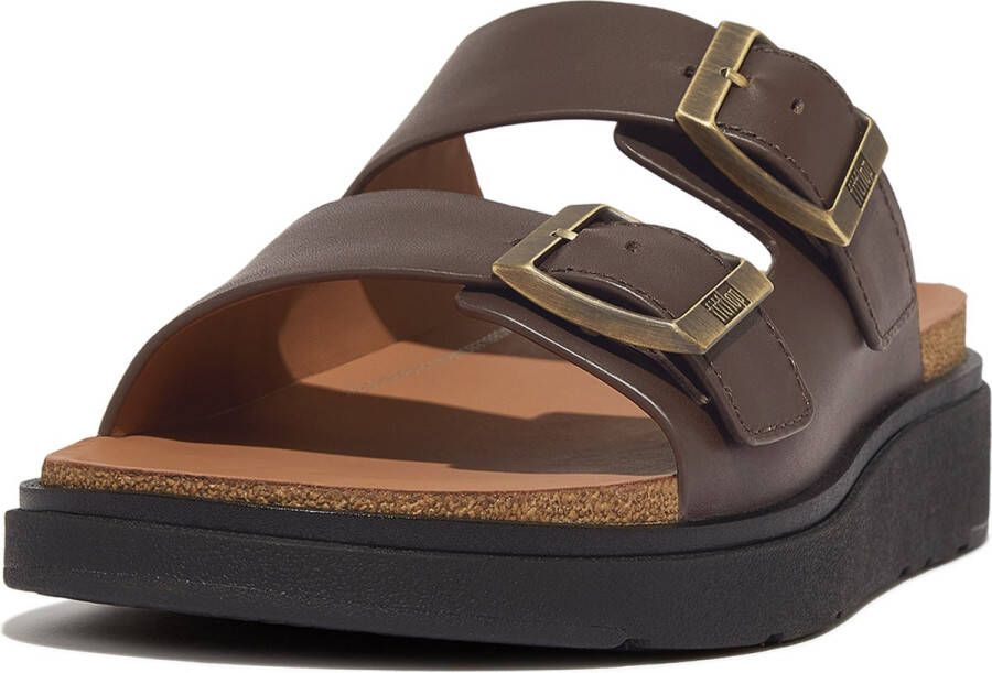 FitFlop Gen-FF Buckle Two-Bar Leather Slides BRUIN