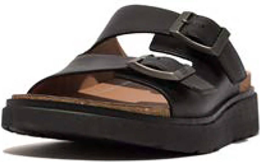 FitFlop Gen-FF Buckle Two-Bar Leather Slides ZWART