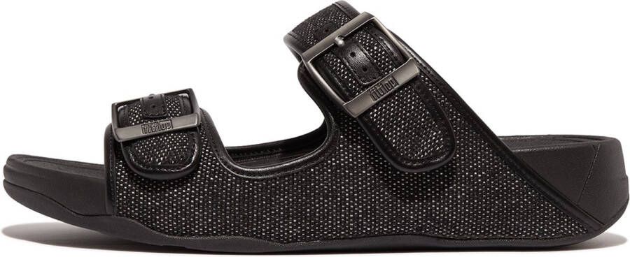 FitFlop Gogh Moc Mens Buckle Two-Tone Canvas Slides ZWART