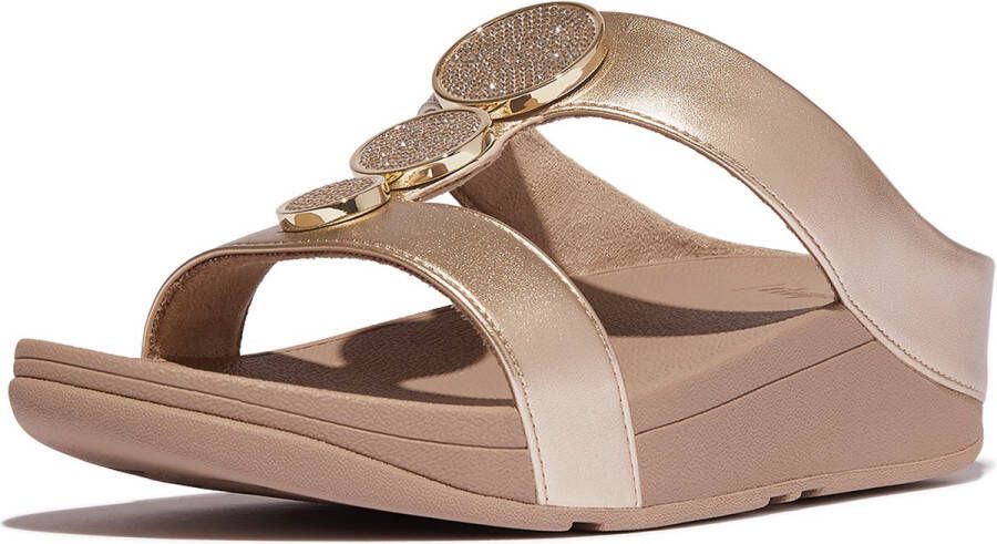 FitFlop Halo Bead-Circle Metallic H-Bar Slides BEIGE