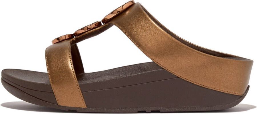 FitFlop Halo Bead-Circle Metallic H-Bar Slides BRUIN