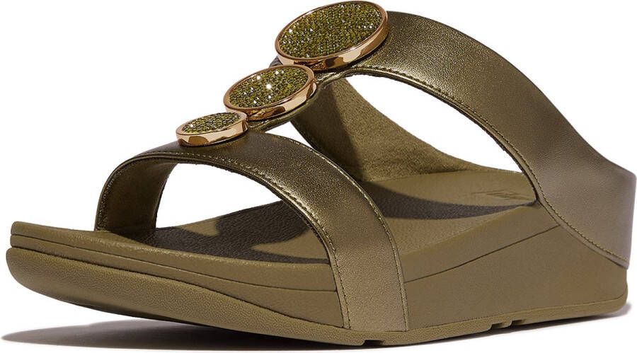 FitFlop Halo Bead-Circle Metallic H-Bar Slides GROEN