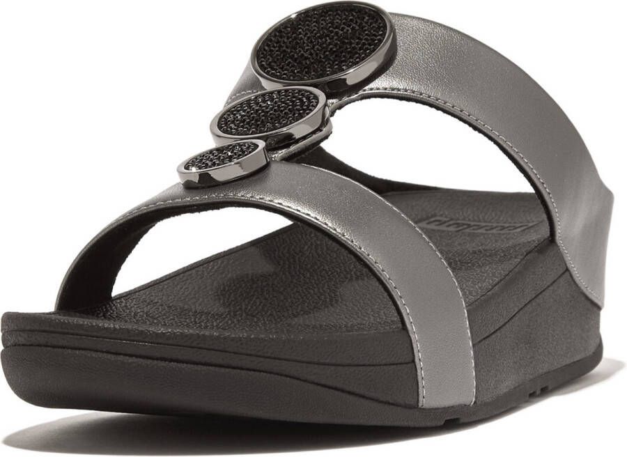 FitFlop Halo Bead-Circle Metallic H-Bar Slides ZWART