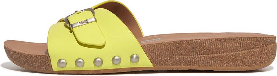 FitFlop Iqushion Adjustable Buckle Leather Slides GROEN