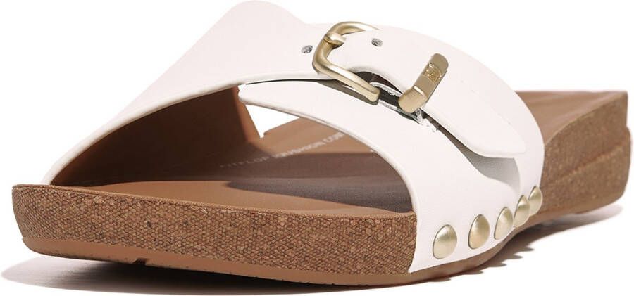 FitFlop Iqushion Adjustable Buckle Leather Slides WIT