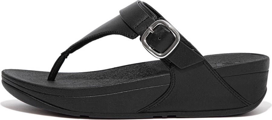 FitFlop Lulu Adjustable Toe Post Leather ZWART