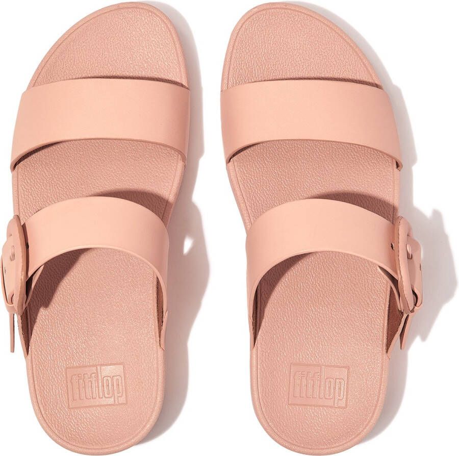 FitFlop Lulu Covered-Buckle Raw-Edge Leather Slides ROZE