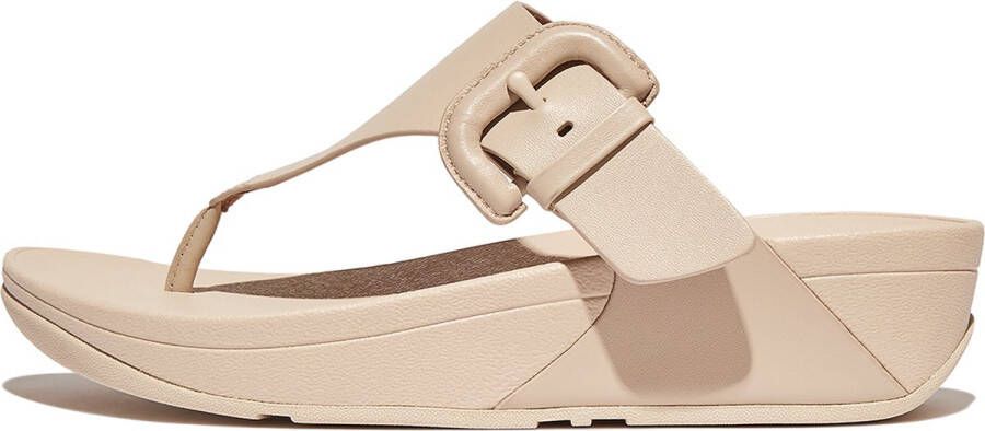 FitFlop Lulu Covered-Buckle Raw-Edge Leather Toe-Thongs BEIGE