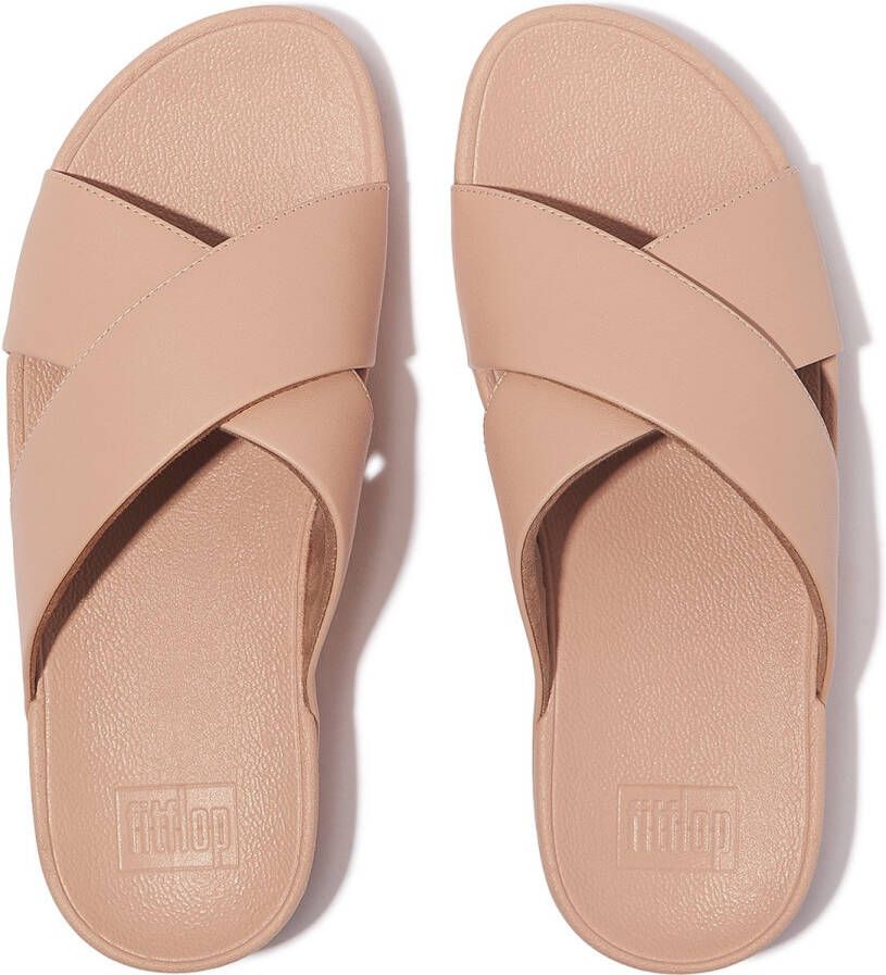 FitFlop Lulu Cross Slide Sandals Leather Vrouwen Beigey Beige