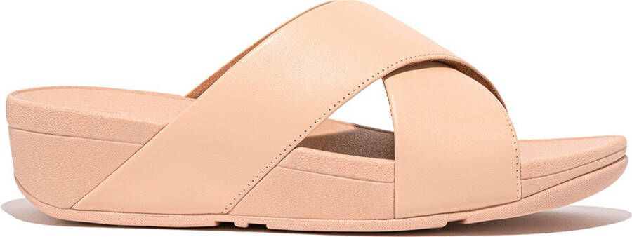 FitFlop Lulu Cross Slide Sandals Leather Vrouwen Beigey Beige