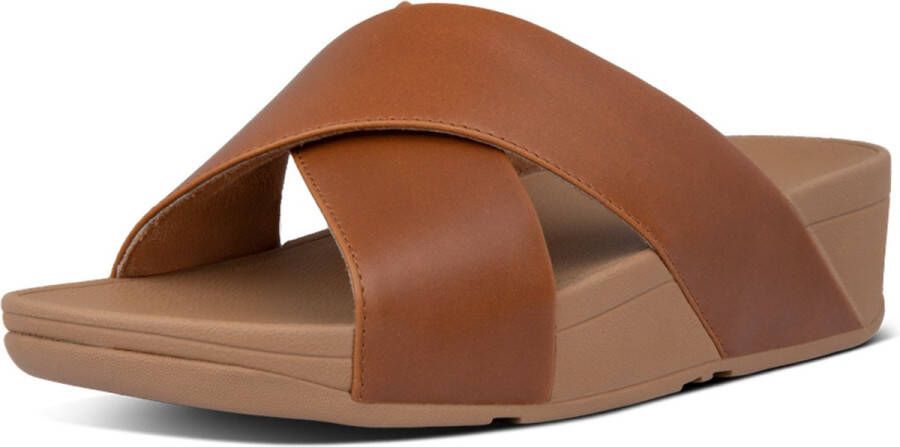 FitFlop Lulu Cross Slide Sandals Leather Vrouwen Light Tan