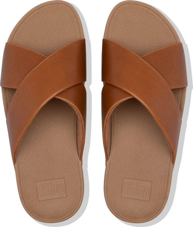 FitFlop Lulu Cross Slide Sandals Leather Vrouwen Light Tan