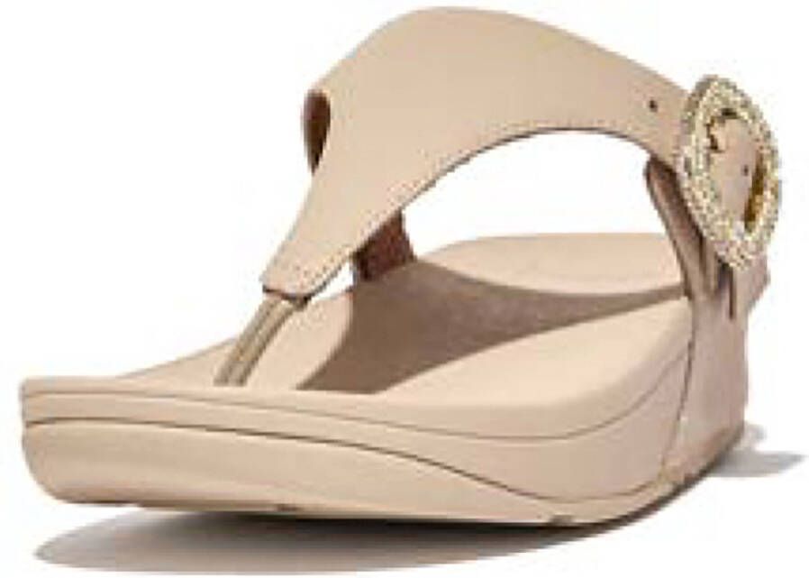 FitFlop Lulu Crystal-Buckle Leather Toe-Post Sandals BEIGE