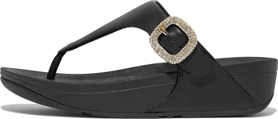 FitFlop Lulu Crystal-Buckle Leather Toe-Post Sandals ZWART