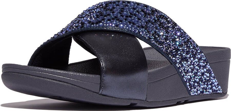 FitFlop Lulu Crystal-Mix Metallic Cross Slides BLAUW