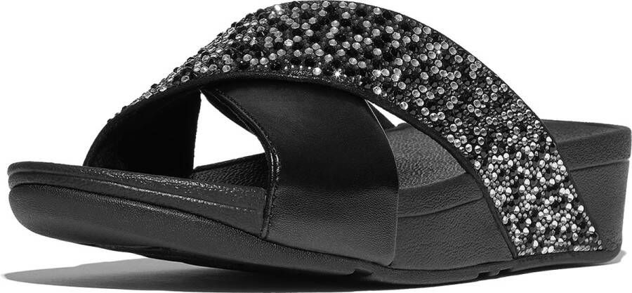 FitFlop Lulu Crystal-Mix Metallic Cross Slides ZWART