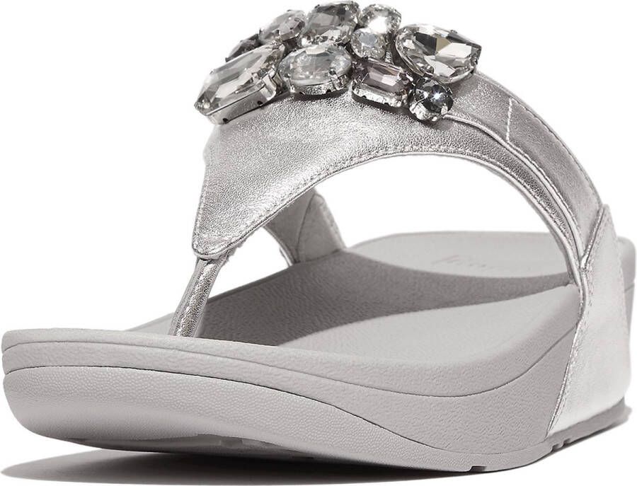 FitFlop Lulu Jewel-Deluxe Metalli Leather Toe-Thongs ZILVER