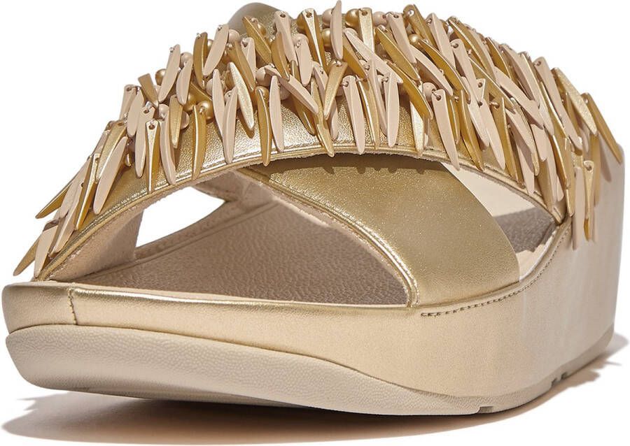 FitFlop Rumba Beaded Metallic Cross Slides GOUD