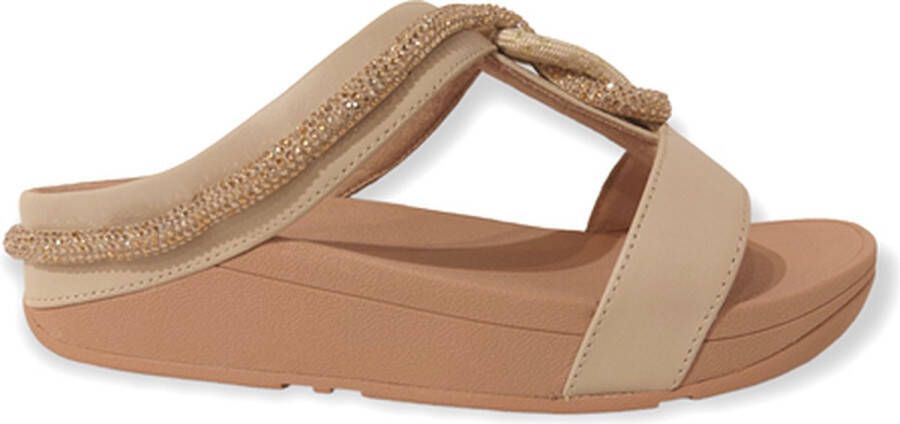 FitFlop Slipper Fino Crystal Cord Stone Beige Leer