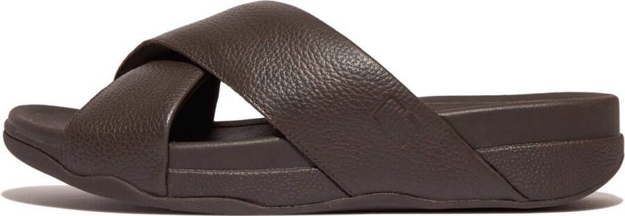 FitFlop Surfer Mens Tumbled-Leather Cross Slides BRUIN