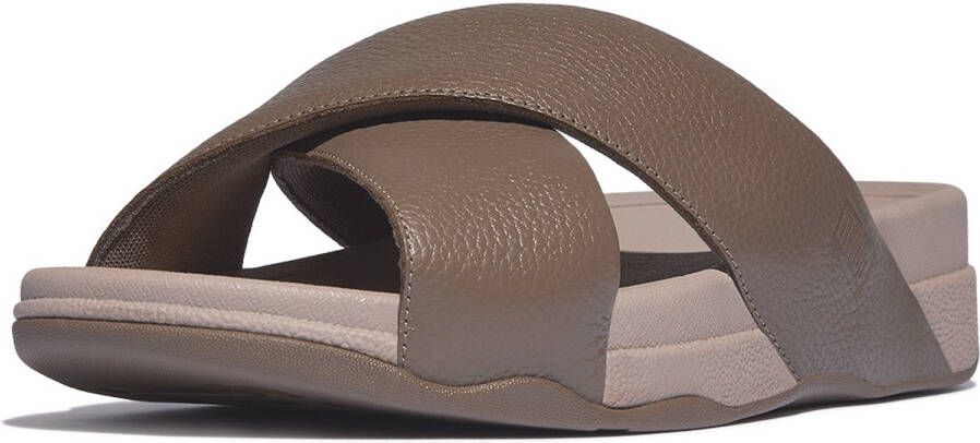 FitFlop Surfer Mens Tumbled-Leather Cross Slides BRUIN