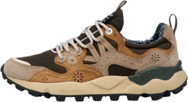 Flower Mountain Sneakers van suède en gewaxt technisch materiaal met rubberen zool Brown Heren