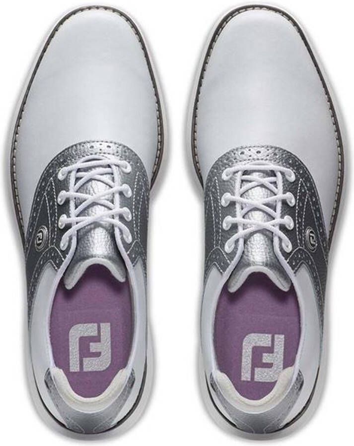 Footjoy Golfschoenen Dames Traditions Wit Zilver Spikeless