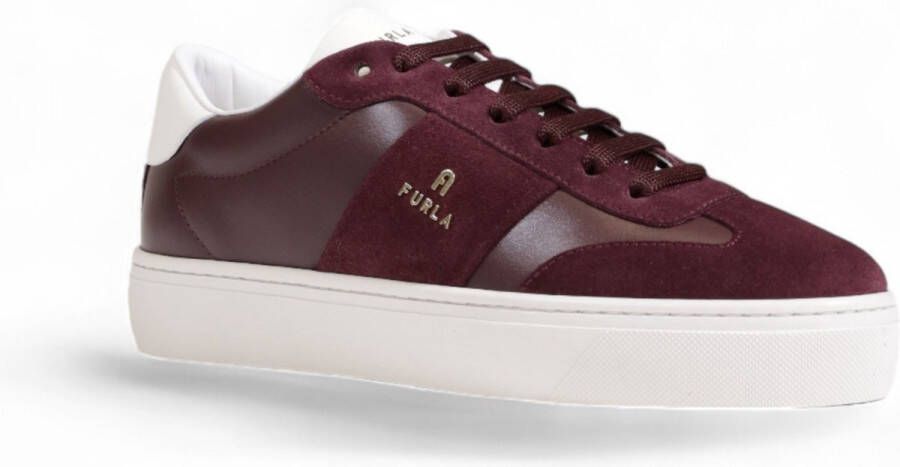 Furla Bordeaux Leren Sneakers Rubberen Zool Veters Red Dames