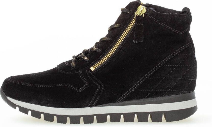 Gabor Zwarte Fluwelen Hoge Sneakers Black Dames