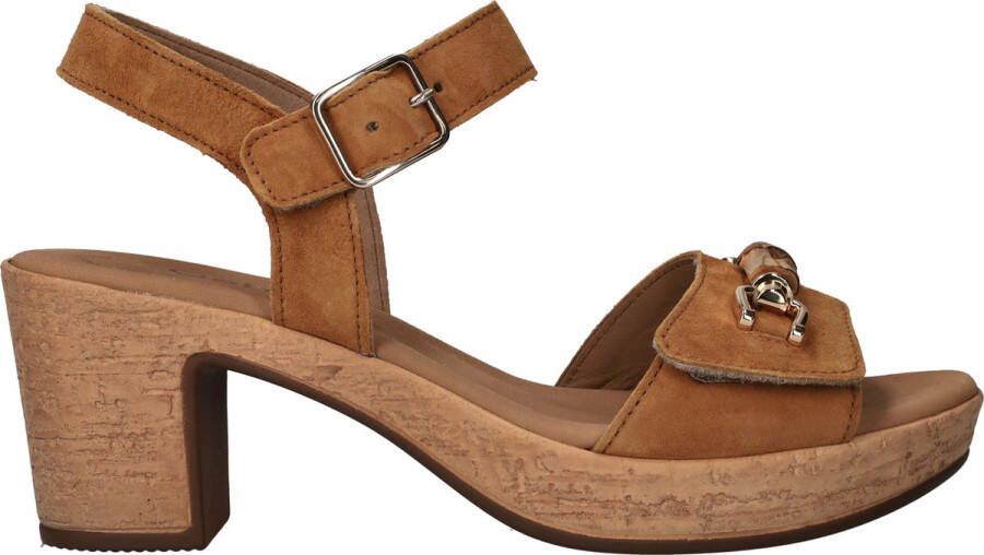 Gabor Camel Suede Sandalette met Houten Kraal Brown Dames