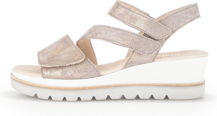 Gabor Gouden Suède Sandalen Velcro Sluiting Beige Dames