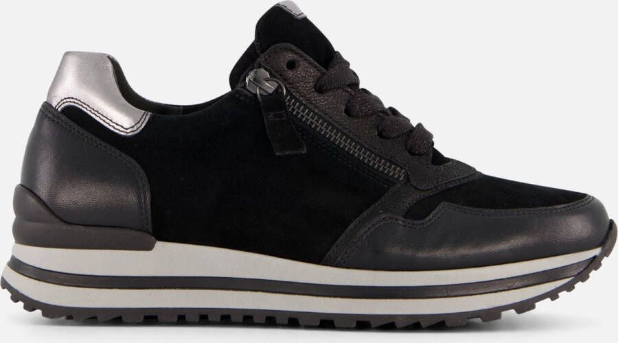 Gabor Zwarte Leren Sneaker Optifit Comfort Black Dames