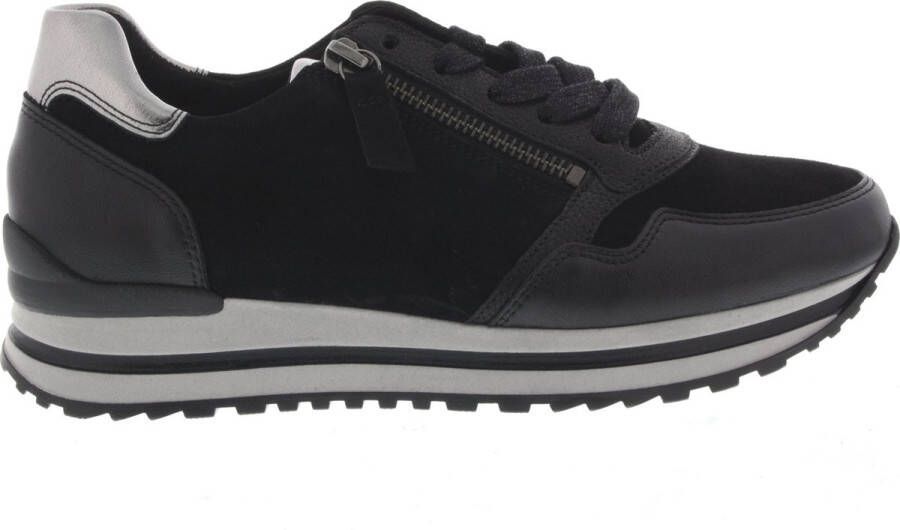 Gabor Zwarte Leren Sneaker Optifit Comfort Black Dames