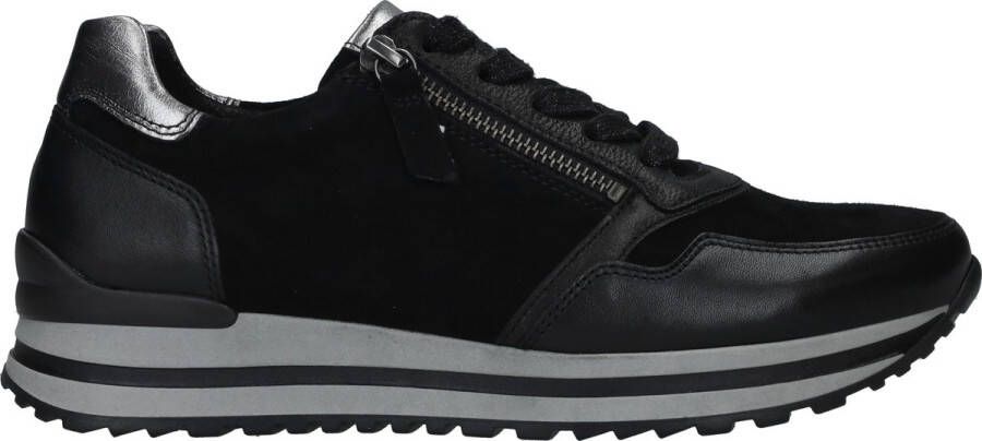 Gabor Zwarte Leren Sneaker Optifit Comfort Black