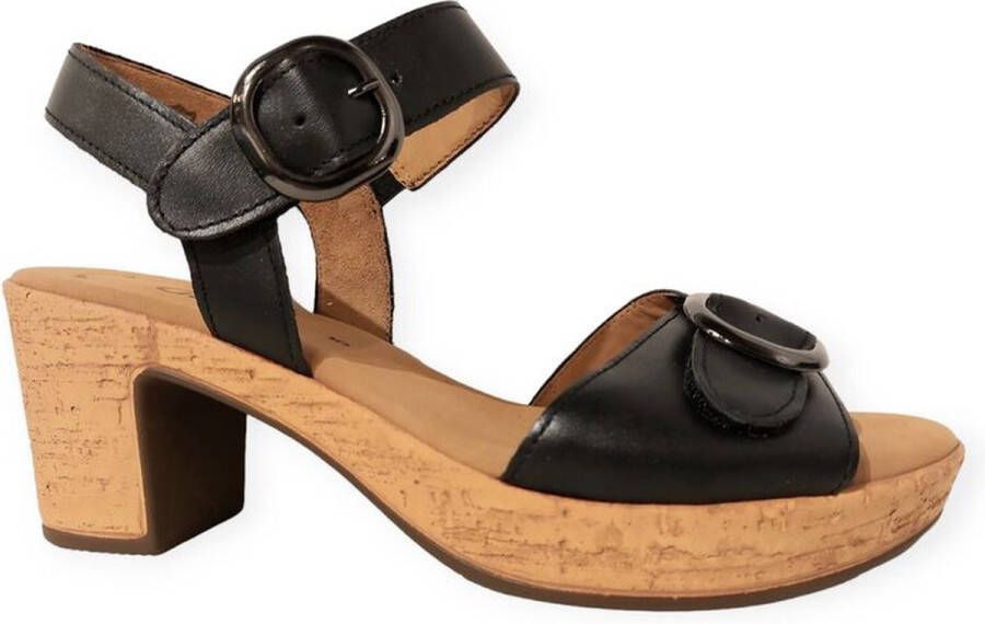 Gabor Zwarte Leren Sandalen Black Dames