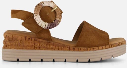 Gabor Sandaal Gesp Lage Sleeghak Camel Suede