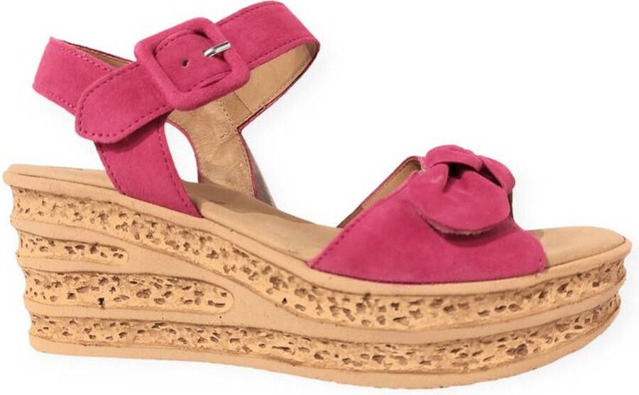 Gabor Roze Velours Sandalen met Klittenbandsluiting Pink Dames