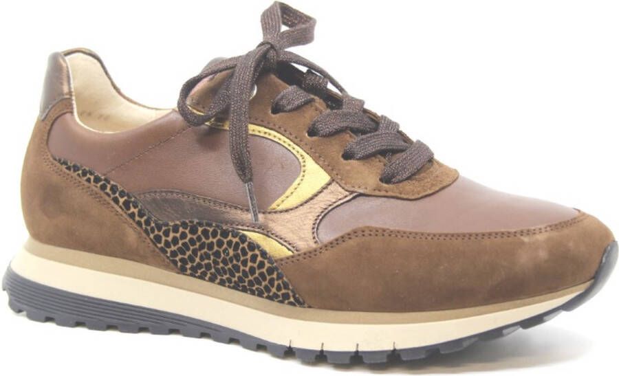 Gabor Bruin Lederen Combinatie Sportieve Casual Sneakers Brown Dames